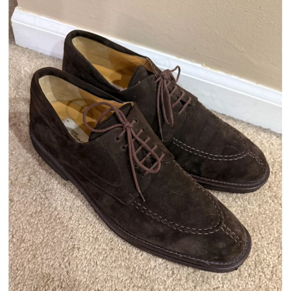 Mezlan Mens 10 Brown Suede Leather Split Toe Derby Oxford Dress Shoes Made Spain